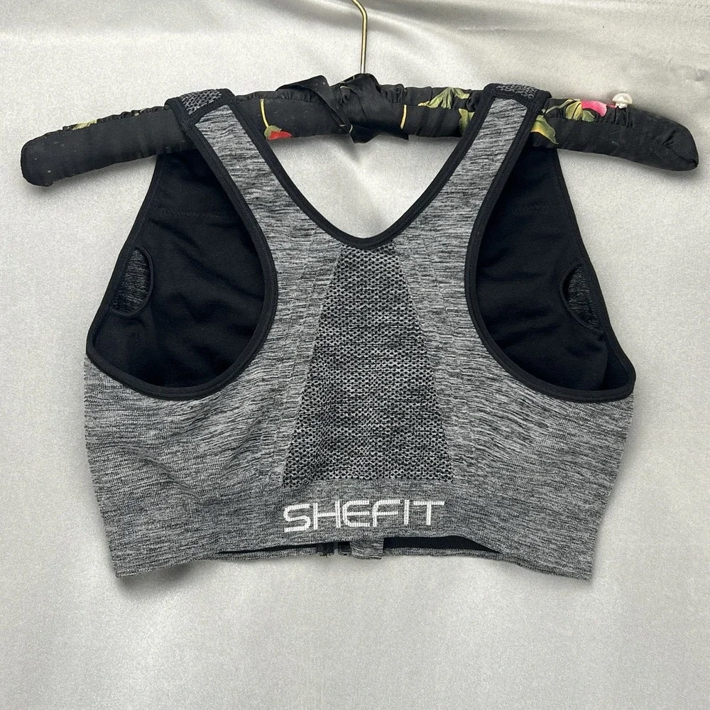 SHEFIT‎ Lounge Sports Bra Luxe (L) Zip Front Close Graphite Gray Removable Pads